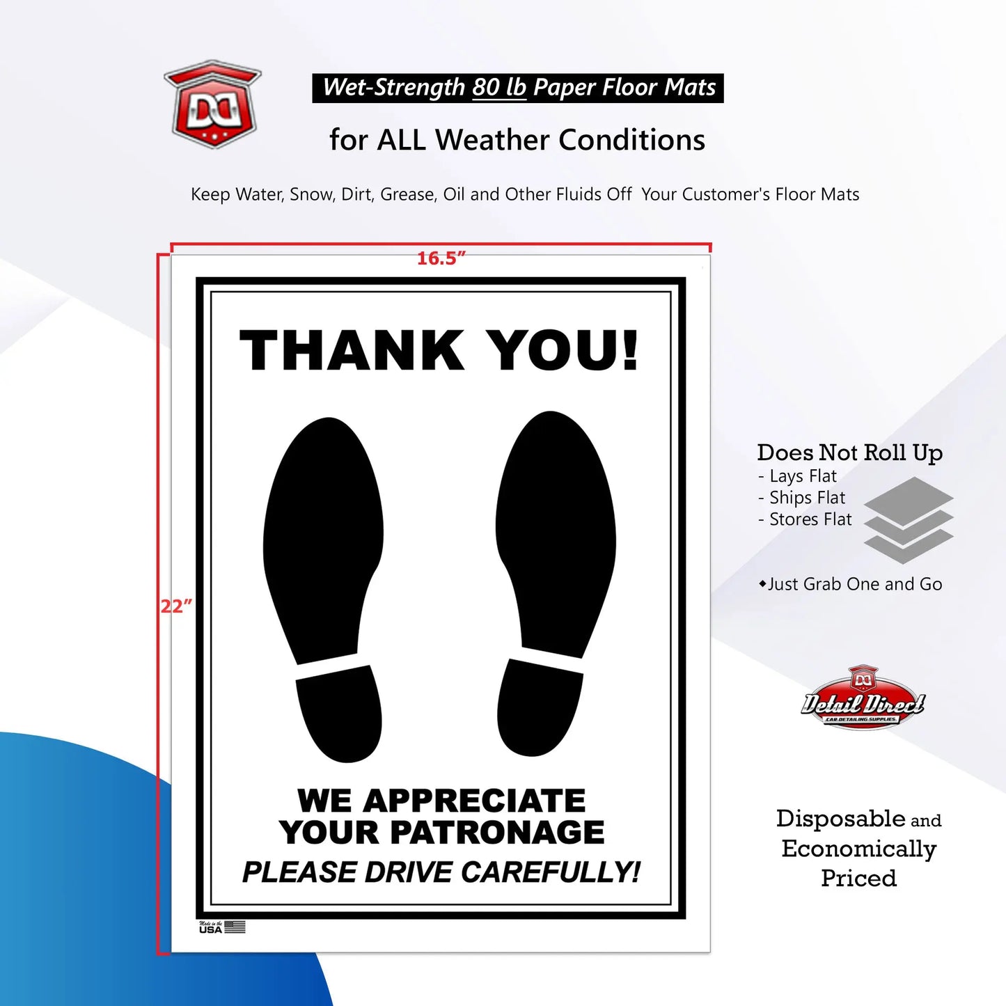 DETAIL DIRECT Disposable Paper Floor Mats Economy (500 Pack) - Detail Direct