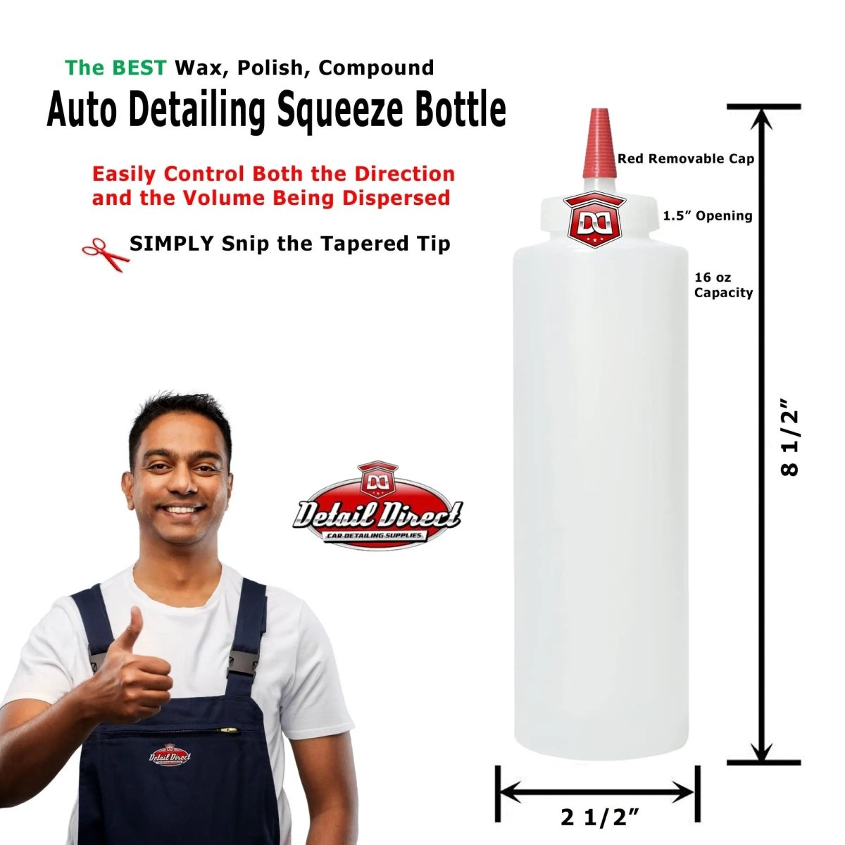 DETAIL DIRECT Applicator Bottle with Yorker Cap, 16 ounce - Detail Direct