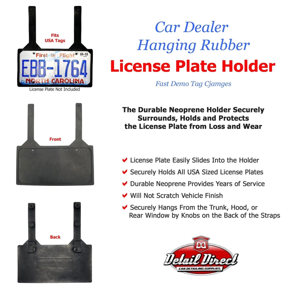 DETAIL DIRECT License Plate Rubber Holder - Detail Direct