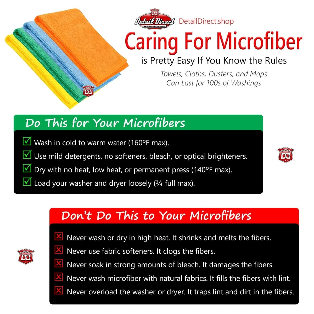 DETAIL DIRECT Microfiber Towel Lightweight Jumbo 24" x 33" Blue - Detail Direct