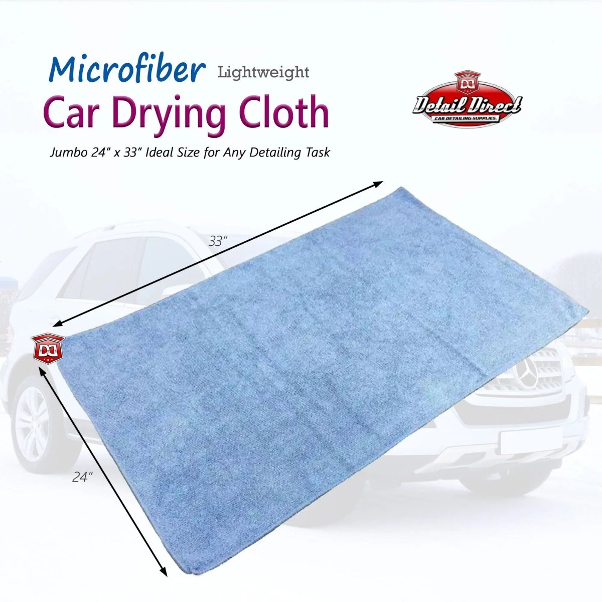 DETAIL DIRECT Microfiber Towel Lightweight Jumbo 24" x 33" Blue - Detail Direct