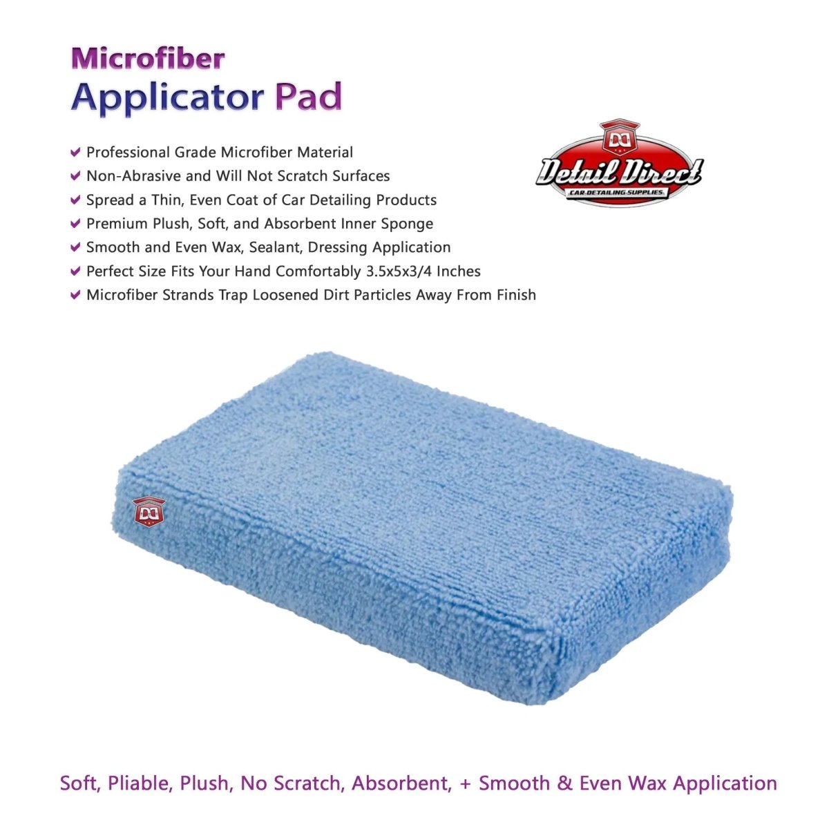 DETAIL DIRECT Microfiber Wax Applicator Pad 3 x 5 x 1 - Detail Direct