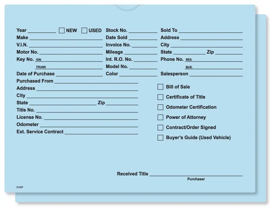 DETAIL DIRECT Vehicle Deal Jackets (100 Pack) - Detail Direct