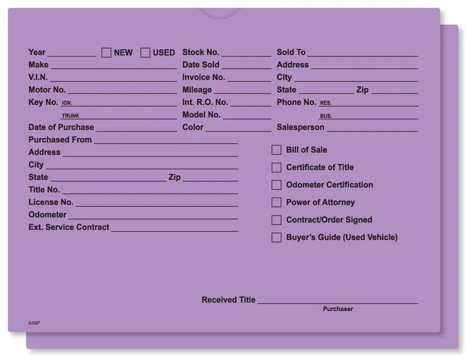 DETAIL DIRECT Vehicle Deal Jackets (100 Pack) - Detail Direct