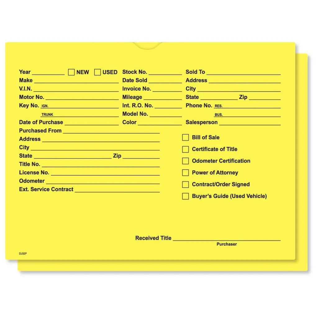 Printed Vehicle Deal Jackets - 32 lb. (Package of 100) - Detail Direct