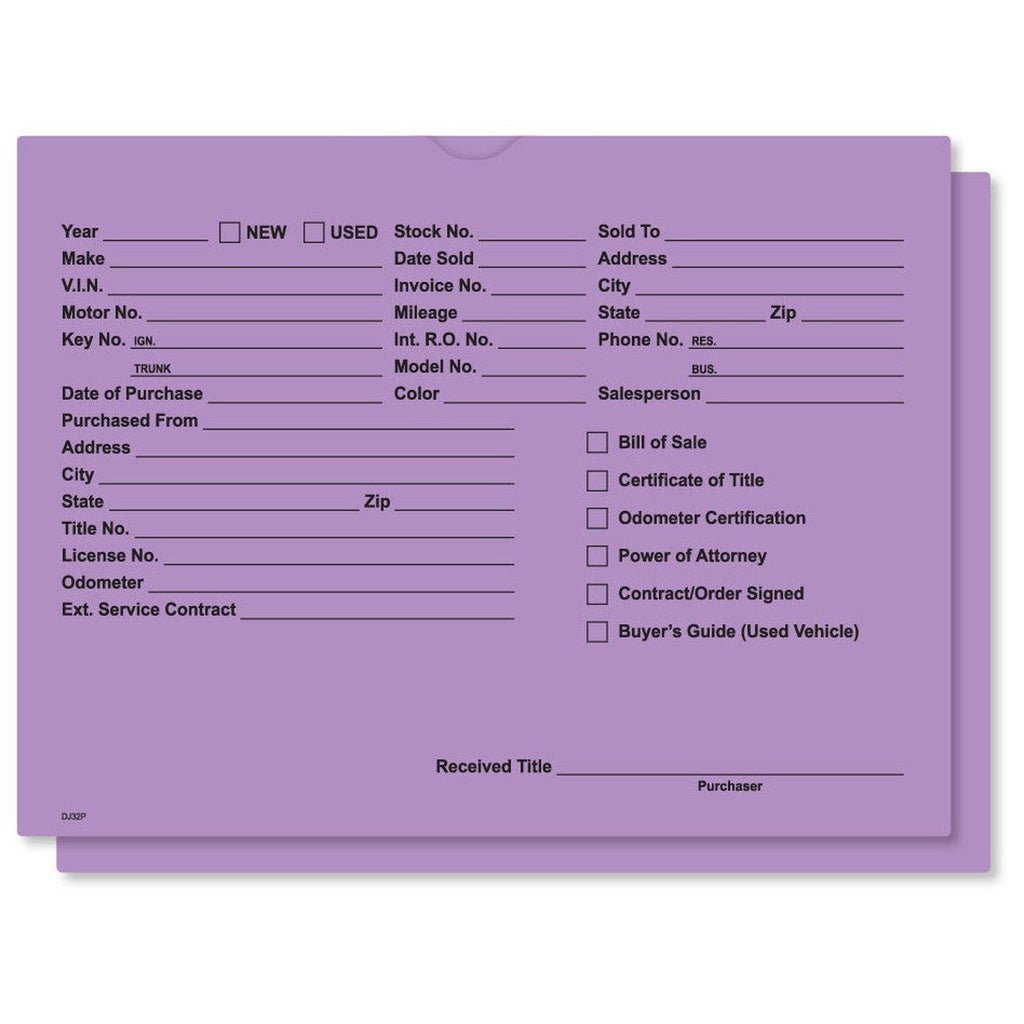 Printed Vehicle Deal Jackets - 32 lb. (Package of 100) - Detail Direct