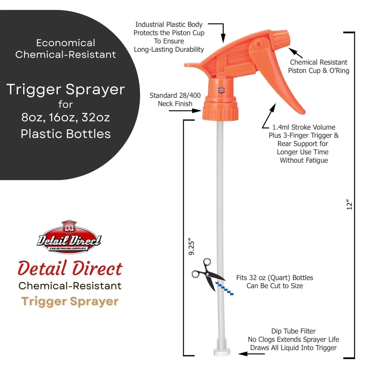 Trigger Sprayer Chemical Resistant Orange - Detail Direct