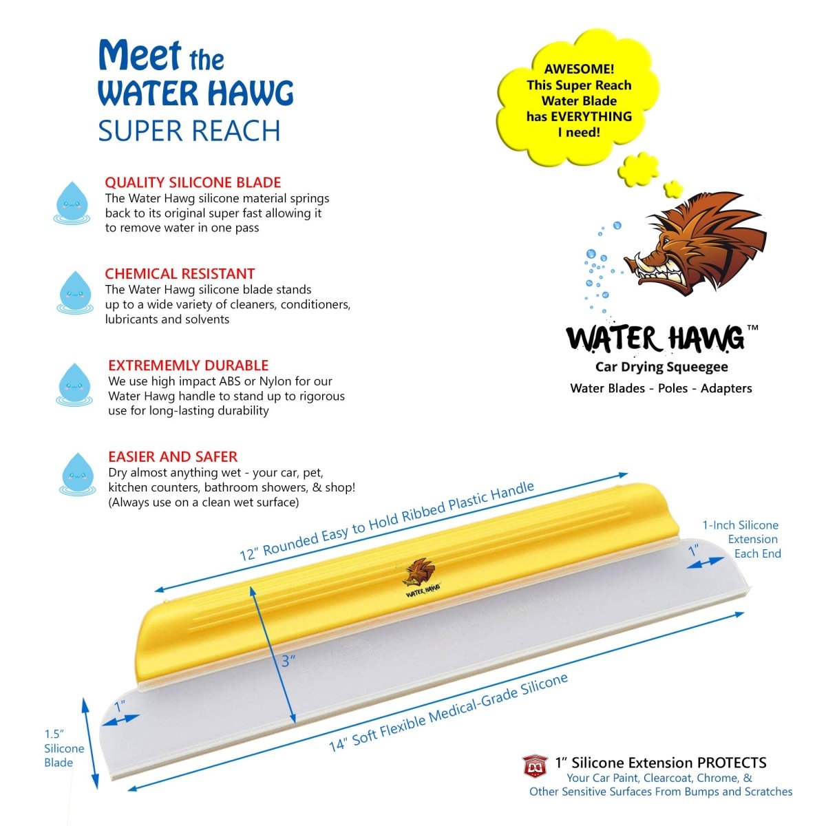 Water Hawg™ Car Drying Squeegee 14-Inch Water Blade Kit - Detail Direct
