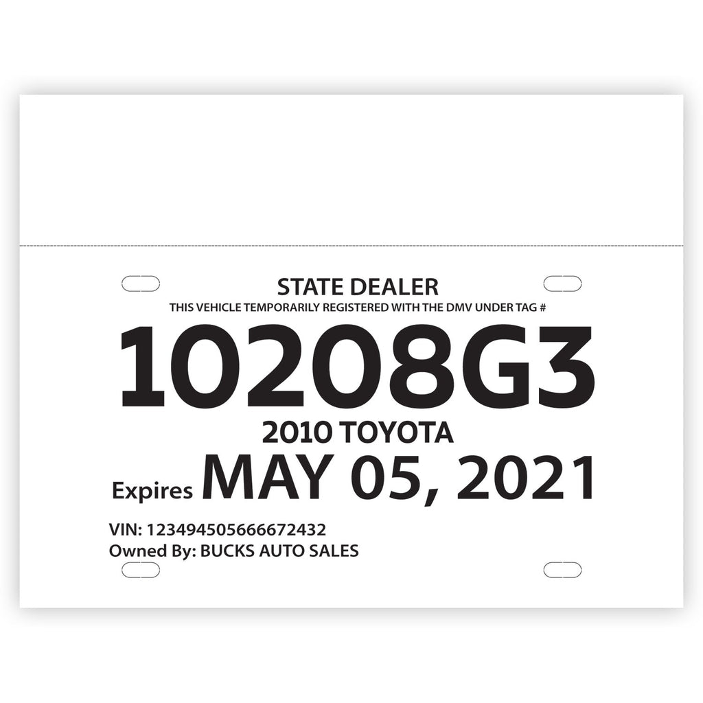 Blank Printable Tear Resistant Temporary Tags for Car Dealerships - 5 Mil - 1 Tear - Off Portion (Package of 100) - Detail Direct
