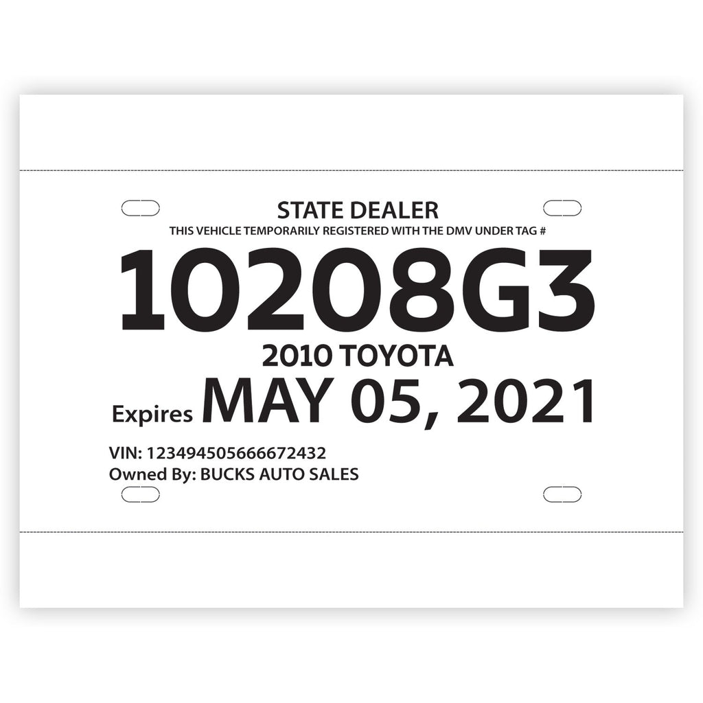 Blank Printable Tear Resistant Temporary Tags for Car Dealerships - 5 Mil - 2 Tear - Off Portions (Package of 100) - Detail Direct