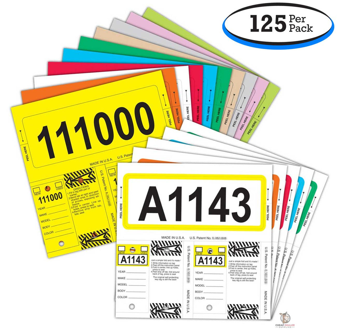 Consecu-Tags® Consecutively Numbered Car Dealership Key Tags & Windshield Stock Stickers – 125 Sets