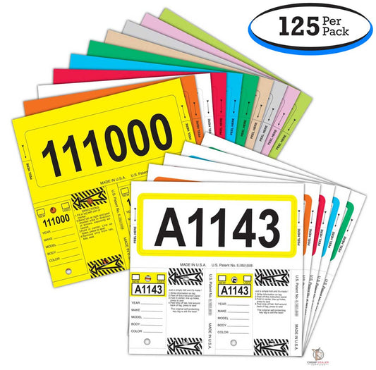 Consecu-Tags® Consecutively Numbered Car Dealership Key Tags & Windshield Stock Stickers – 125 Sets