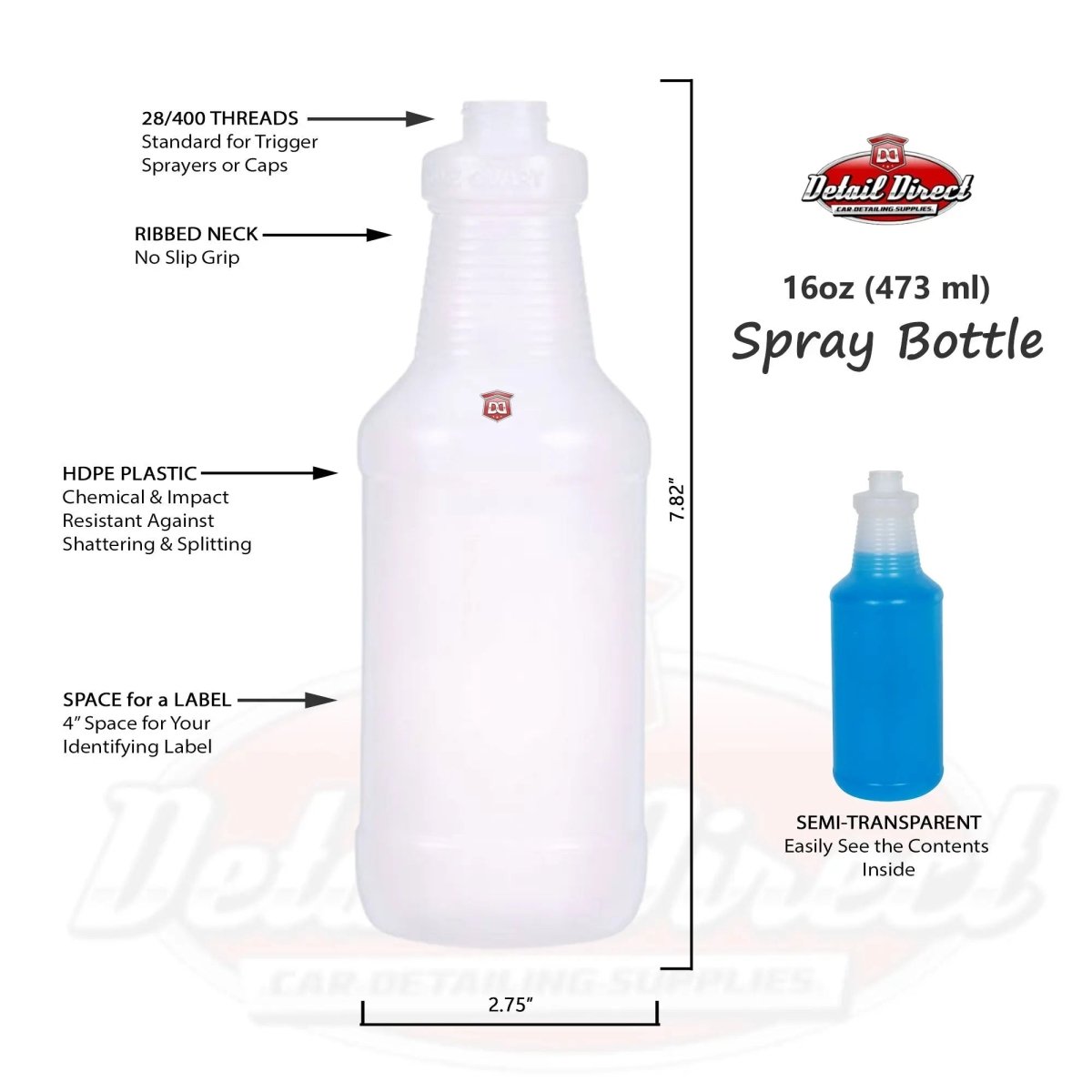 DETAIL DIRECT Carafe Bottle Natural HDPE 16oz - Detail Direct