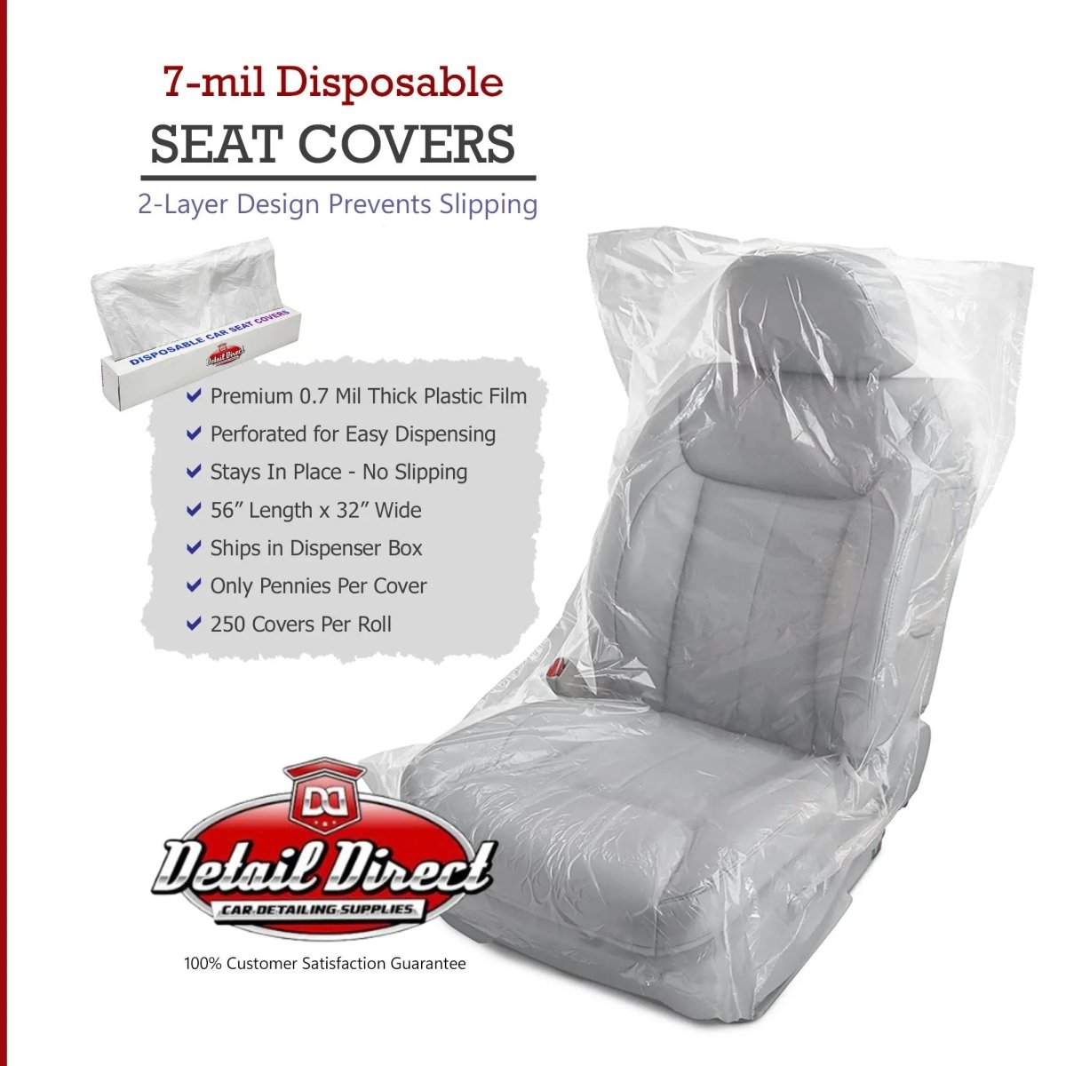 DETAIL DIRECT Disposable Car Seat Covers .7 mil (250 Pack) - Detail Direct