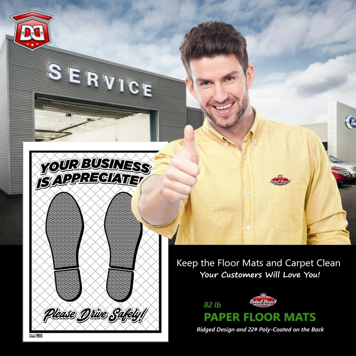 DETAIL DIRECT Disposable Paper Floor Mats Ridged and Poly-Coated (500 Pack) - Detail Direct
