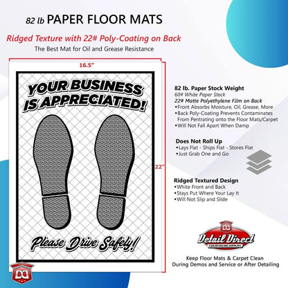 DETAIL DIRECT Disposable Paper Floor Mats Ridged and Poly-Coated (500 Pack) - Detail Direct