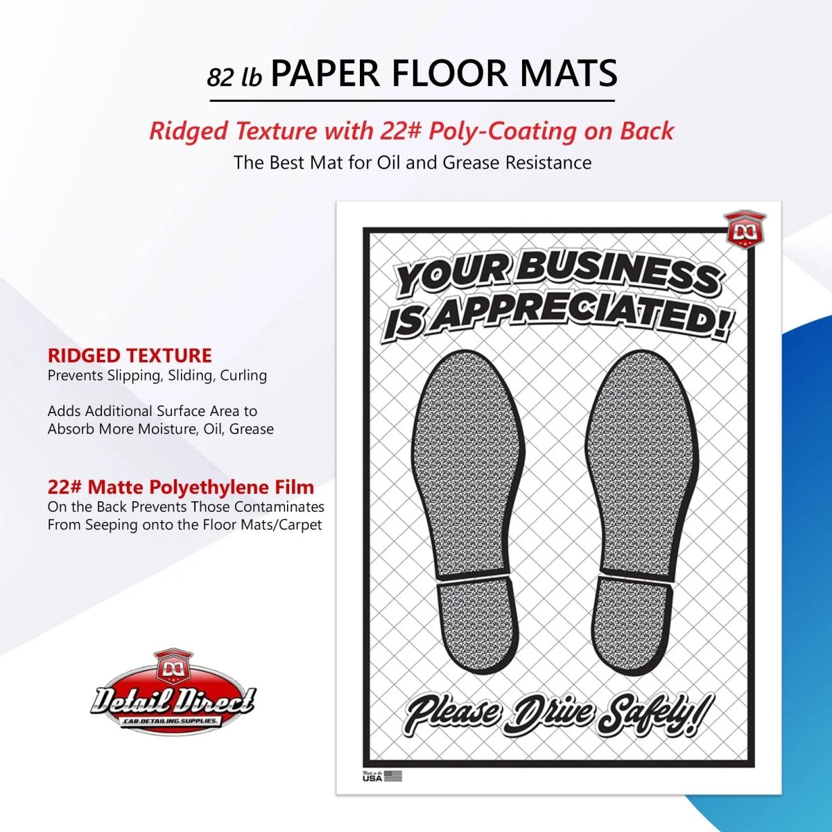 DETAIL DIRECT Disposable Paper Floor Mats Ridged and Poly-Coated (500 Pack) - Detail Direct
