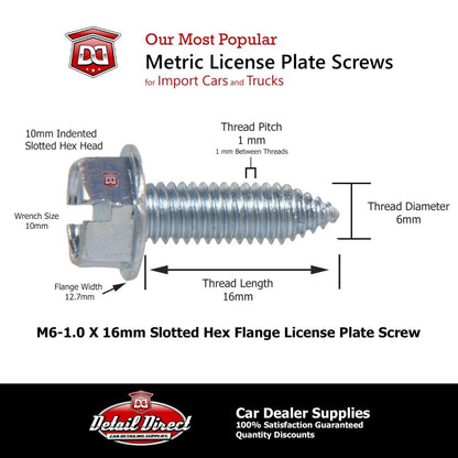 DETAIL DIRECT License Plate Screws Metric Hex Head 6mm x 16mm (100 Pack) - Detail Direct