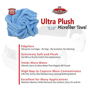 DETAIL DIRECT Microfiber Towels Edgeless 16 x 24 Blue - Detail Direct