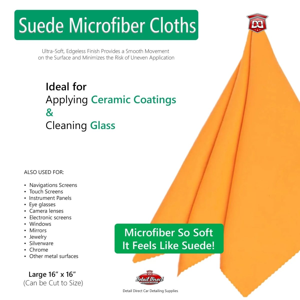 DETAIL DIRECT Suede Microfiber Cloths 16 x 16 Orange (12 Pack) - Detail Direct