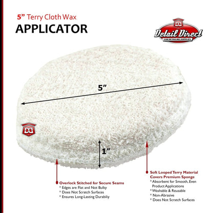 DETAIL DIRECT Terry Cloth Wax Applicator Pads 5 Inch Round - Detail Direct