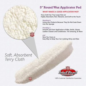 DETAIL DIRECT Terry Cloth Wax Applicator Pads 5 Inch Round - Detail Direct