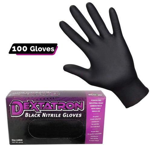 Dextatron Powder Free Black Disposable Nitrile Gloves, 100/BX (Large) - Detail Direct