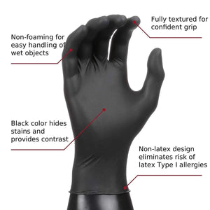 Dextatron Powder Free Black Disposable Nitrile Gloves, 100/BX (Small) - Detail Direct