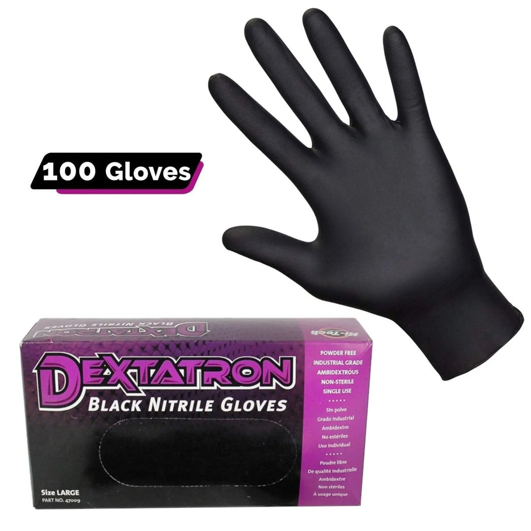 Dextatron Powder Free Black Disposable Nitrile Gloves, 100/BX (X-Large) - Detail Direct
