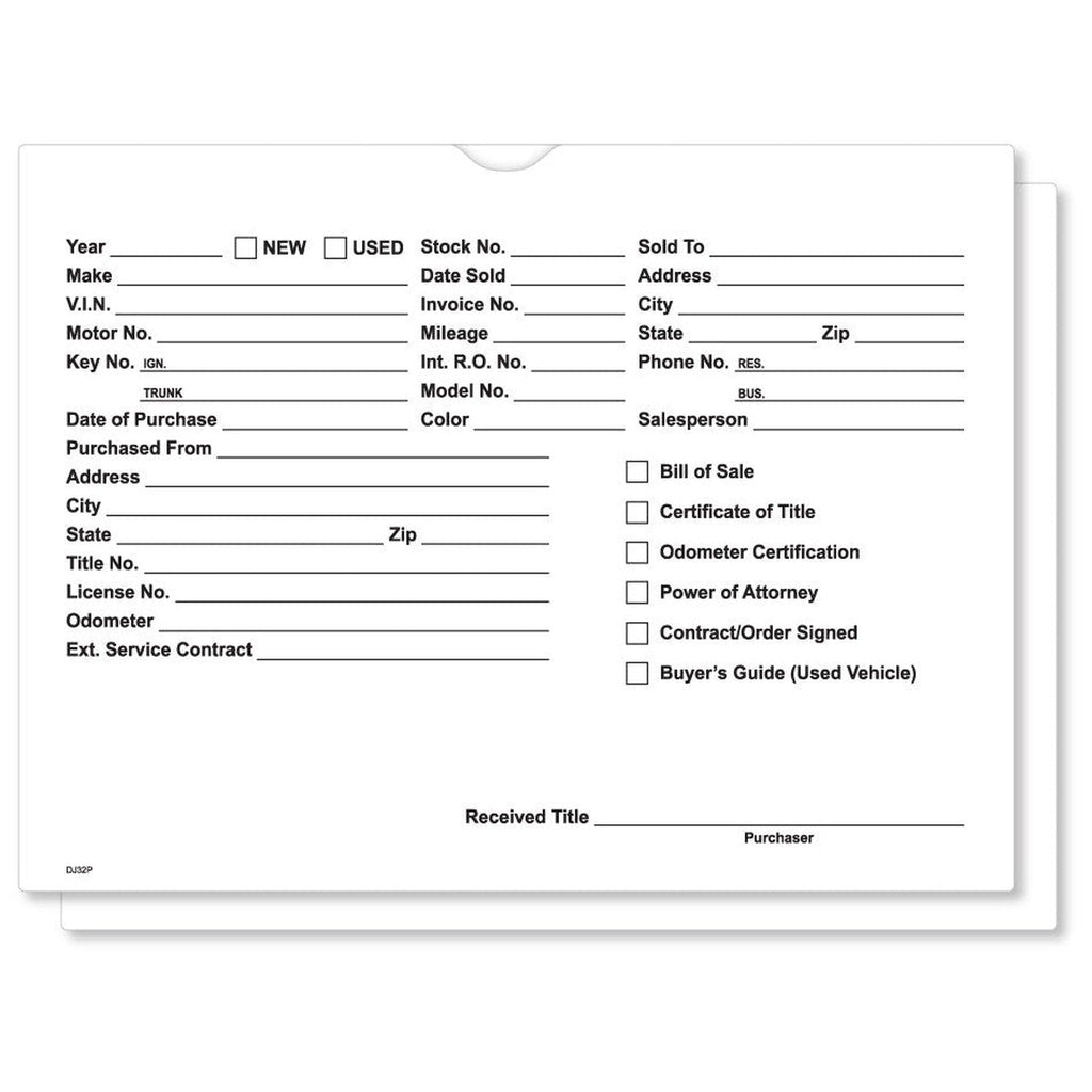 Printed Vehicle Deal Jackets - 32 lb. (Package of 500) - Detail Direct