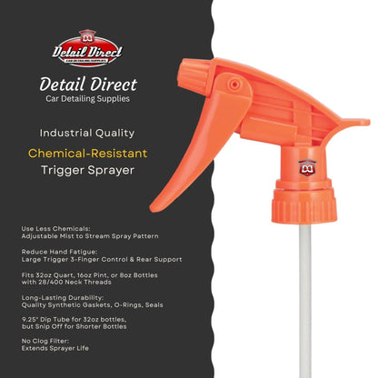 Trigger Sprayer Chemical Resistant Orange - Detail Direct